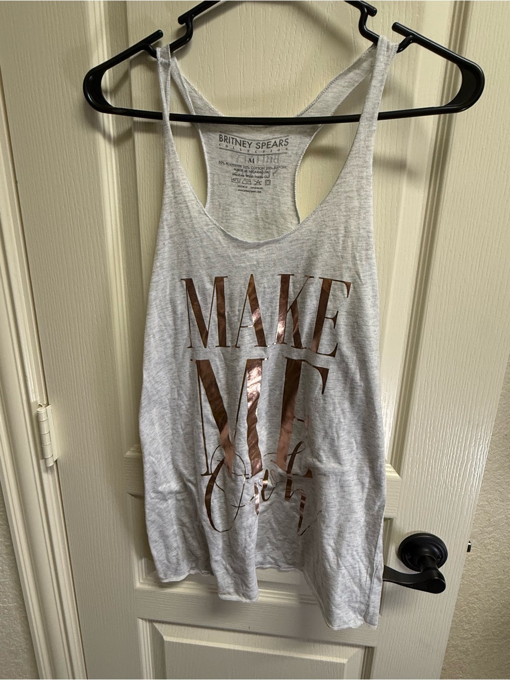 Britney Spears Tour Tank Top, Gray Racerback  with Rose Gold Foil Print